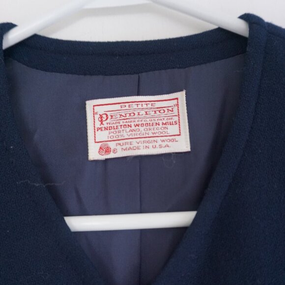 Pendleton Navy 100% Virgin Wool Cropped Button Up Jacket Blazer Petite - Picture 9 of 13